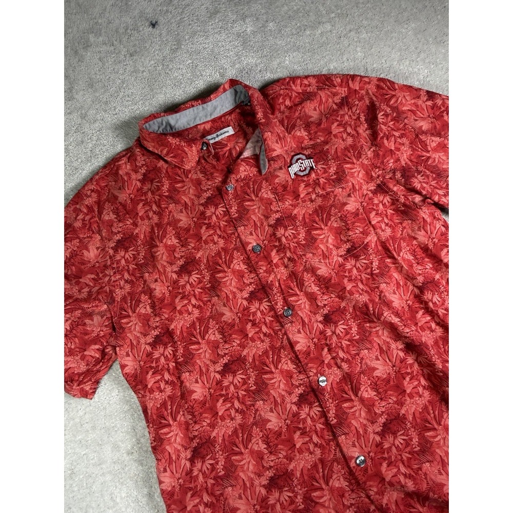 Tommy Bahama Men's XL Short Sleeve Silk Floral Button-Up Shirt Ohio State Red